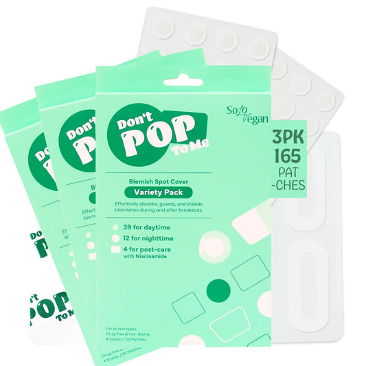 SoloVegan 55Count Don't Pop to Me Blemish Patch, Invisible Spot Cover, Hydrocolloid Acne Patch, Treatment for Breakouts, Absorbs Zits & Blemish, Korean Skin Care (165pcs (3PK))