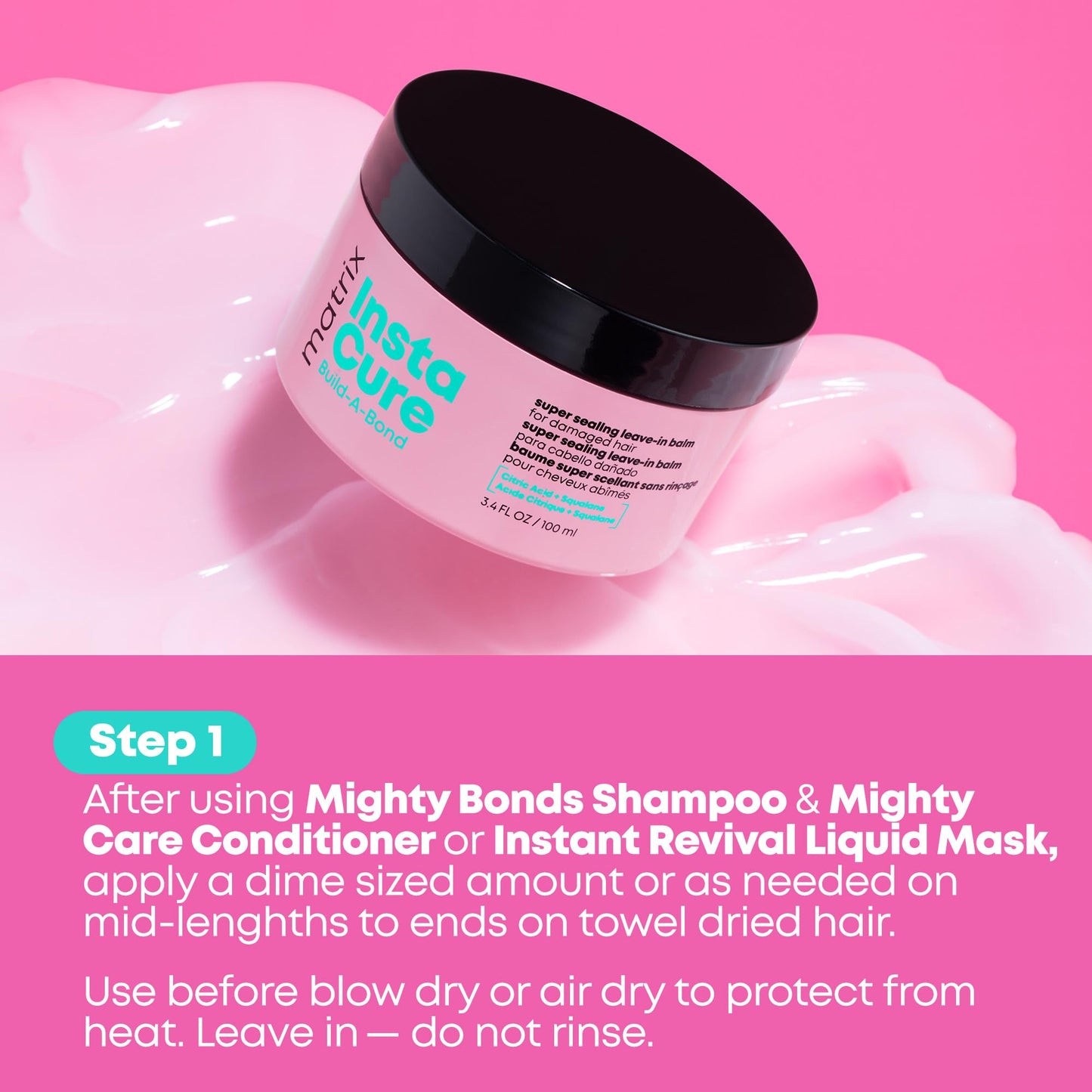 Matrix Instacure Build-A-Bond Super Sealing Leave-In Balm - Repairs & Seals Damaged Hair, Heat Protects and Smooths Frizz, With Citric Acid & Squalane, Vegan, Sulfate-Free, Paraben-Free