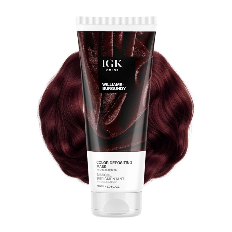 IGK Williams Burgundy | Intense Burgundy Hair Gloss + Color Depositing Mask | Boost Shine, Enhance Burgundy & Wine Tones, Refresh Color | Semi Permanent Conditioning Treatment | Vegan | 6 oz
