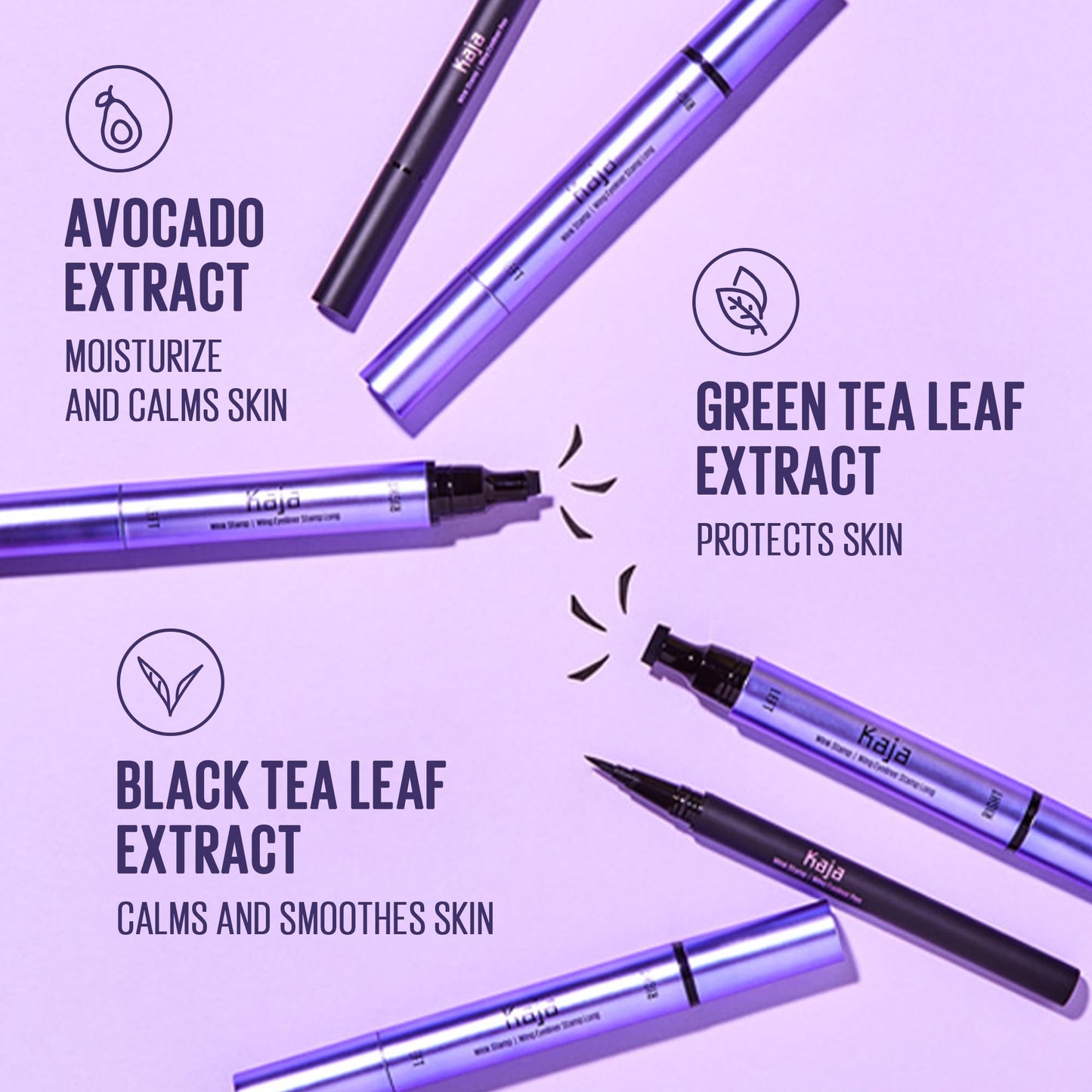 Kaja Winged Eyeliner Set - Wink Stamp Long | with Avocado Extract, Double-ended Wing, Smudge-Proof, Waterproof, Eye Irritation Tested, Long Lasting Pencil, Colorstay, Matte Finish, Cat Eye Look