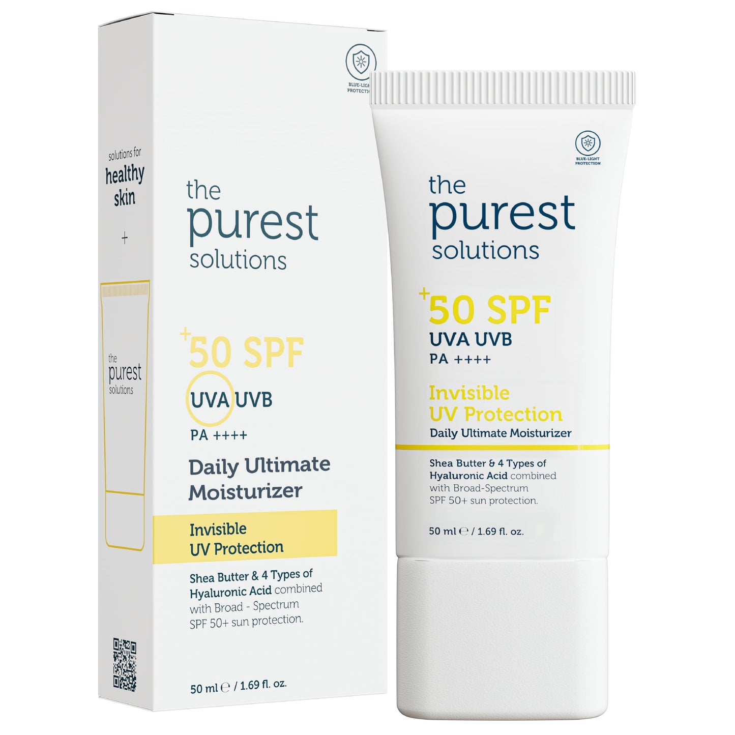 The Purest Solutions Invisible UV Protection (Daily Intensive Moisturizer SPF 50+) - Hyaluronic Acid & Shea Butter for Daily Hydration - Sunscreen - Anti-Aging Care - All Skin Types (1.69 fl. oz)