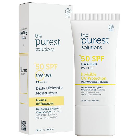 The Purest Solutions Invisible UV Protection (Daily Intensive Moisturizer SPF 50+) - Hyaluronic Acid & Shea Butter for Daily Hydration - Sunscreen - Anti-Aging Care - All Skin Types (1.69 fl. oz)
