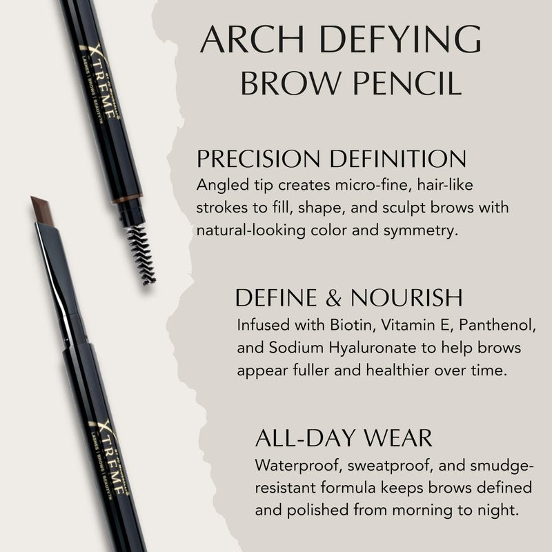 Xtreme Lashes Arch Defining Brow Pencil, Medium Brown, Waterproof, Smudge-Proof, Long-Lasting Makeup, Vegan, Angled Tip Eyebrow Pencil with Spoolie Brush