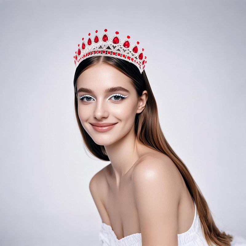 Kamirola Tiaras Princess Crowns for Women Crystal Headbands for Bridal, Princess for Wedding and Party(TR21) (Silver & Red)