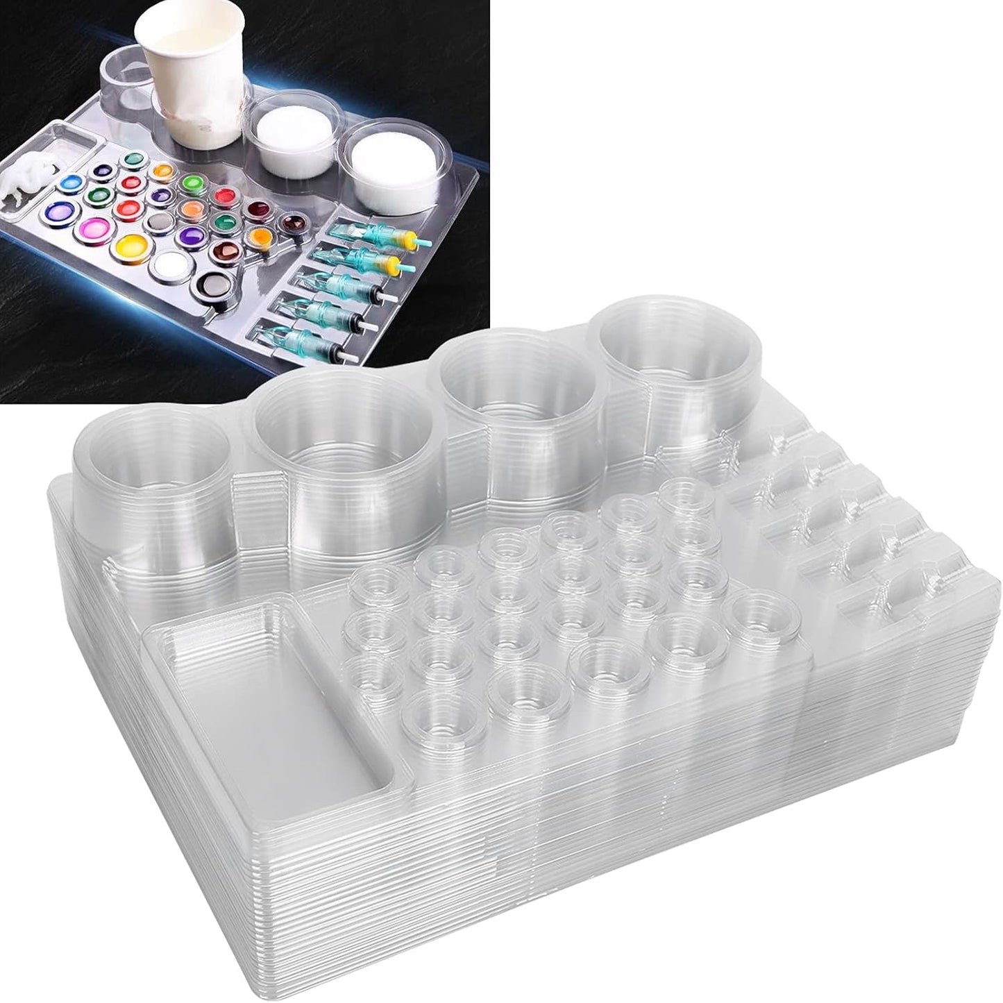Disposable Ink Cup Holders - 24 Pack Drip Trays for Artists | Convenient & Resource-Saving