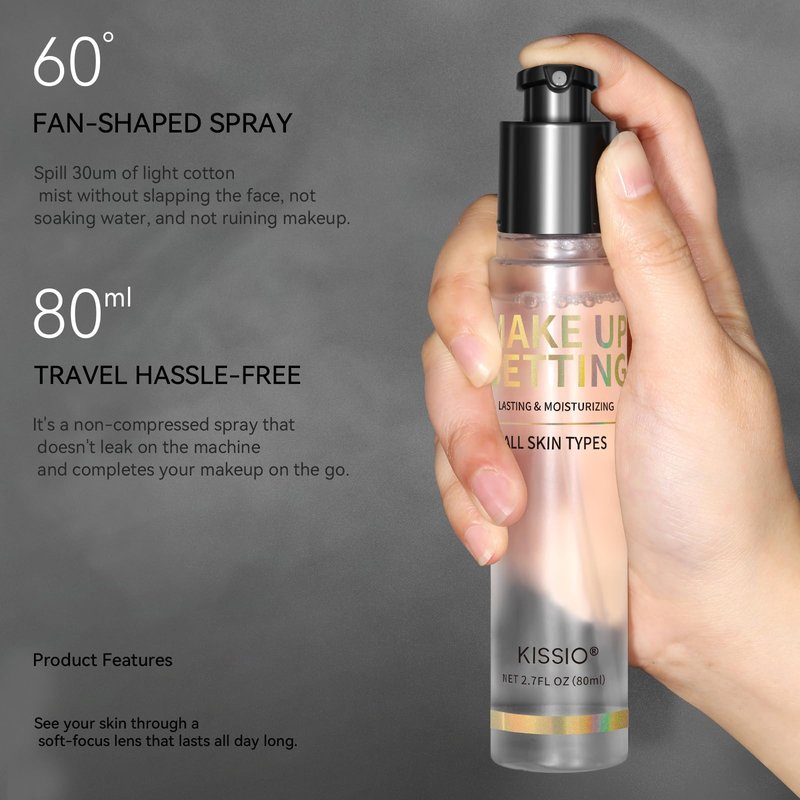 KISSIO Makeup Setting Spray,Long Lasting Setting Mist for 16HR Makeup Wear,Lightweight,Hydrating and Soothing,Fine Mist,Natural Finish for All Skin Type,2.7 FL OZ