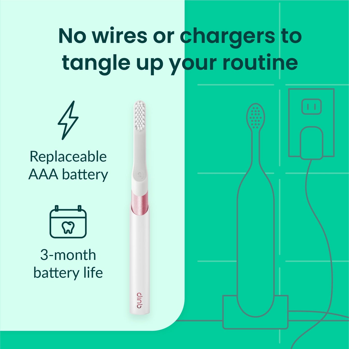 Quip Sonic Toothbrush for Adults - Timed Electric Toothbrush with Cover - Replaceable Brush Head, Soft Bristles, Metal Handle, 3 Month Battery Life - Travel Toothbrush - Pink