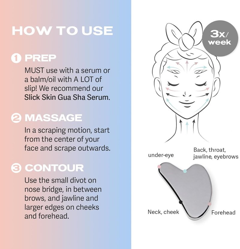 Sacheu Gua Sha Facial Tool - Metal Muscle Scraper for Lymphatic Drainage & Facial Tension Relief | Portable Travel Pouch Included