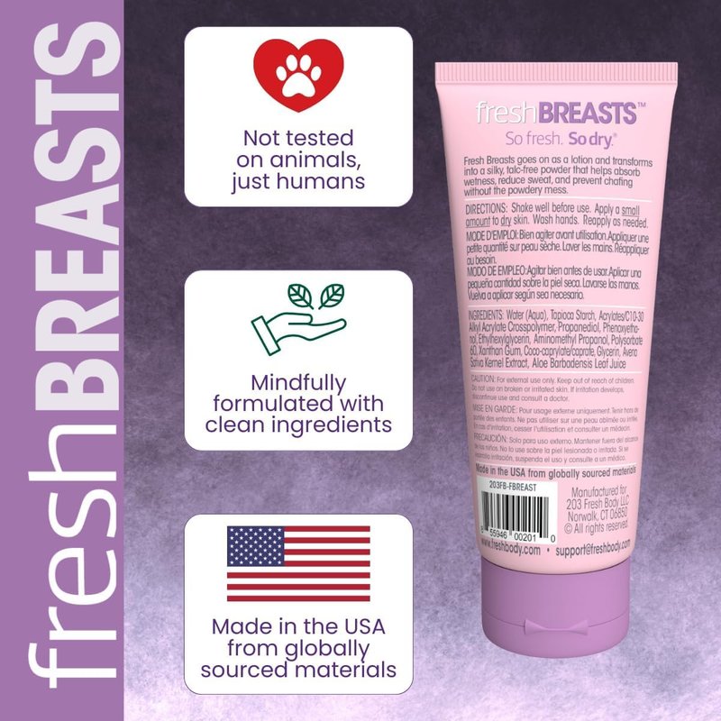 Ladies No Sweat Bundle: Fresh BREASTS Lotion, 3.4oz - The Solution for Women and Lady Anti-Monkey Butt Body Powder, 8oz
