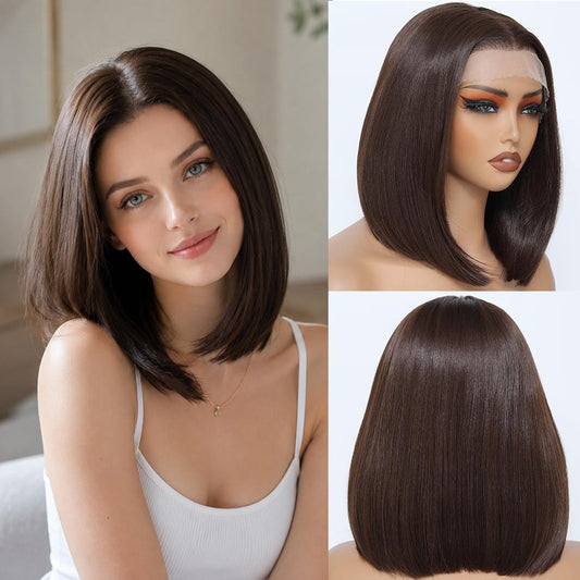 JANATOUCH Short Lace Front Bob Wig for Women,Straight 12 Inch Shoulder Length Hair with wig, Realistic Middle Part Synthetic Wig for Daily & Office Wear
