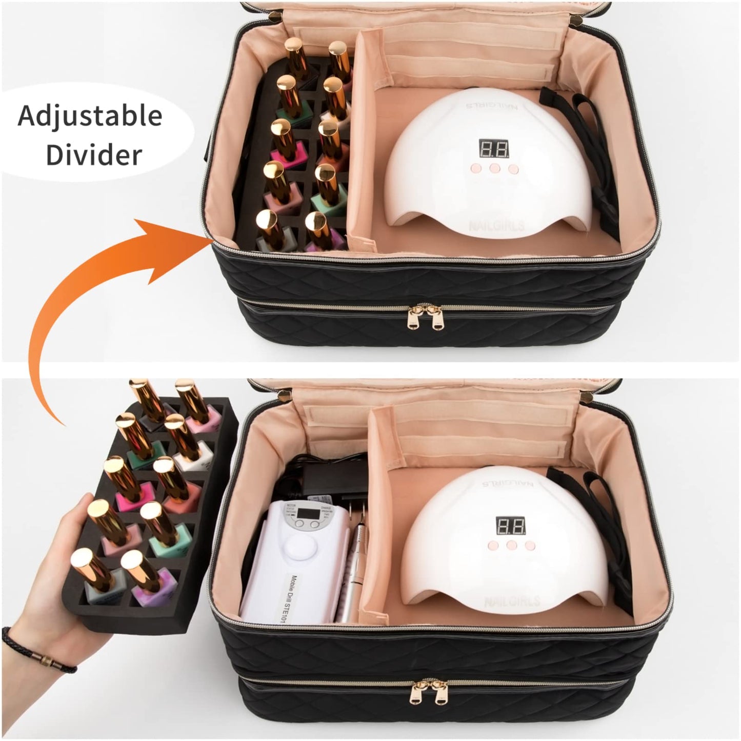 Ethereal Nail Polish Organizer Case Holds 50+ Bottles (15ml/0.5 fl.oz) Nail Lamp, Gel Polish Travel Case Bag for Nail Suppiles, Gift for Manicurist, Girls
