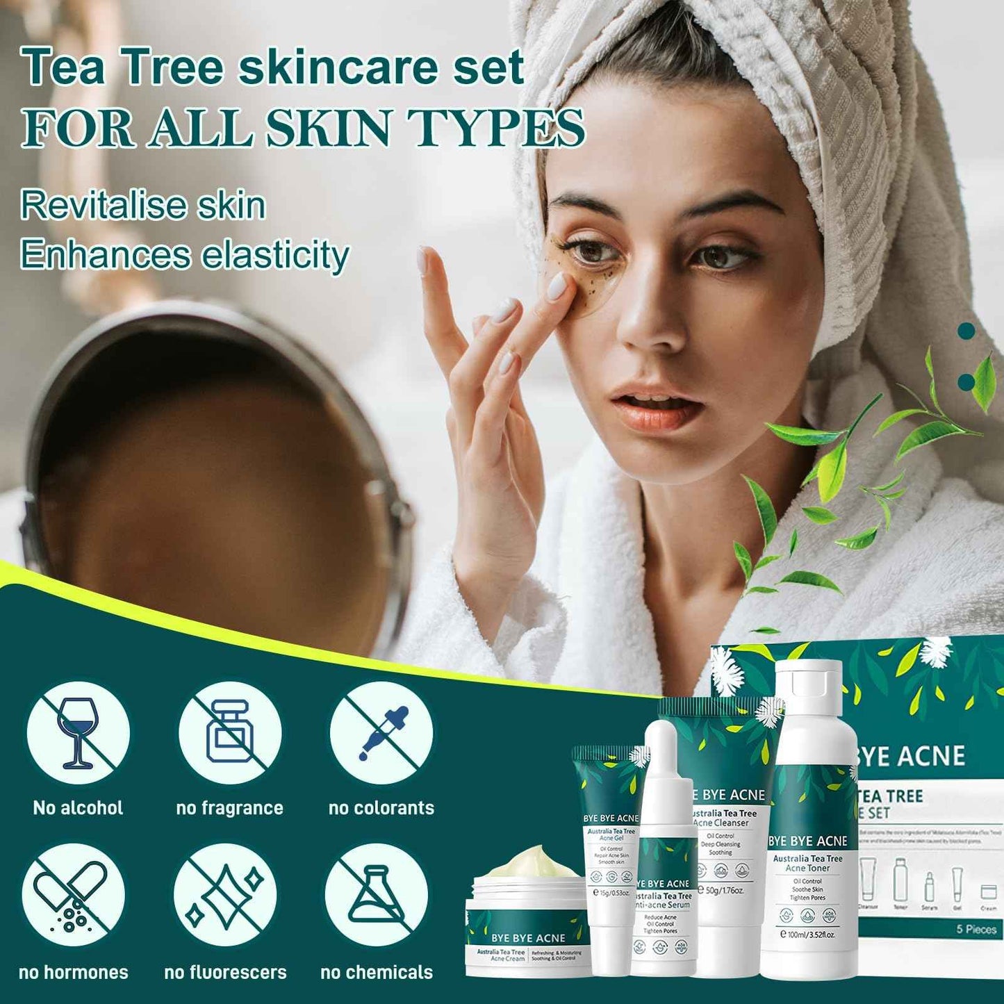 Skin Care Set,Acne Treatment for Face Skin Care Sets & Kits,Tea Tree Essential Oil Facial Skincare Gift Set with Cleanser,Toner,Serum,Gel, Acne Treatment Kit Cream Skin Care for Teens 10-12 Girls Boys