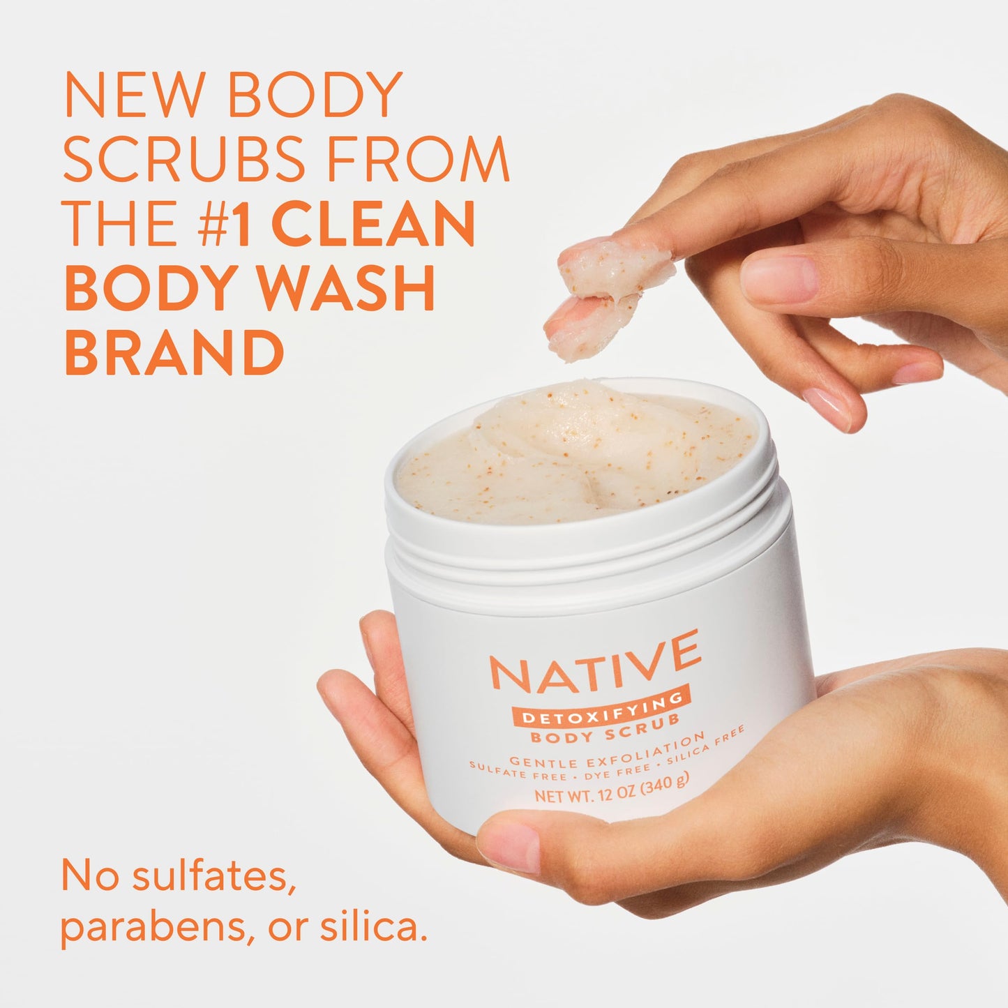 Native Exfoliating Body Scrub Bundle, Gentle Body Polish for Soft, Smooth Skin, Made without Sulfates, Parabens, or Dyes, Coconut & Vanilla + Sweet Peach & Nectar Scents, 12 oz (Pack of 2)