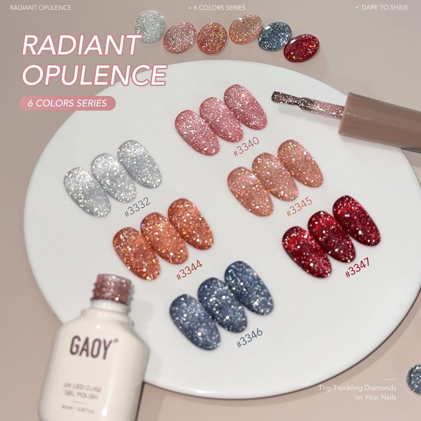 GAOY Reflective Glitter Gel Nail Polish Set, 6 Colors Red Pink Silver Holographic Sparkle Gel Kit, Soak Off UV Light Cure for Salon and Nail Art DIY at Home, Radiant Opulence