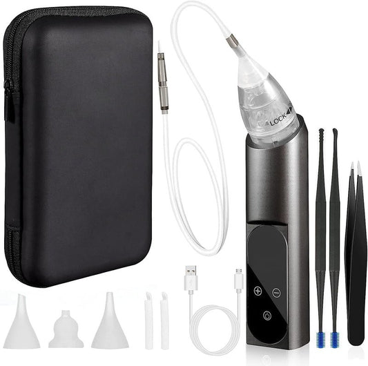 HIQUAY Ear Wax Vacuum Removal Tool, 6 Gear Strong Suction Electric Ear Cleaner Ear Vacuum Wax Remover, USB Charge Earwax Removal Kit Reusable Soft Silicone Ear Cleaning Kit Water Remover Tool (Black)