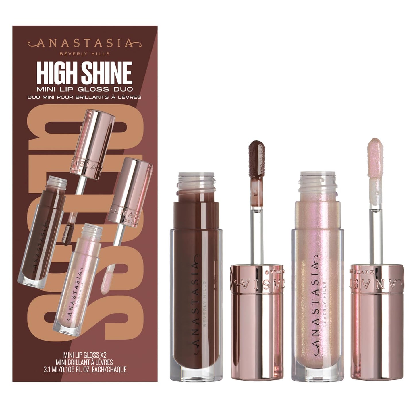 Anastasia Beverly Hills Mini Lip Gloss Duo - High-Pigment Scented Lip Lacquer Set for Volumized, Shimmering, and Luminous Lips - Aura + Molten