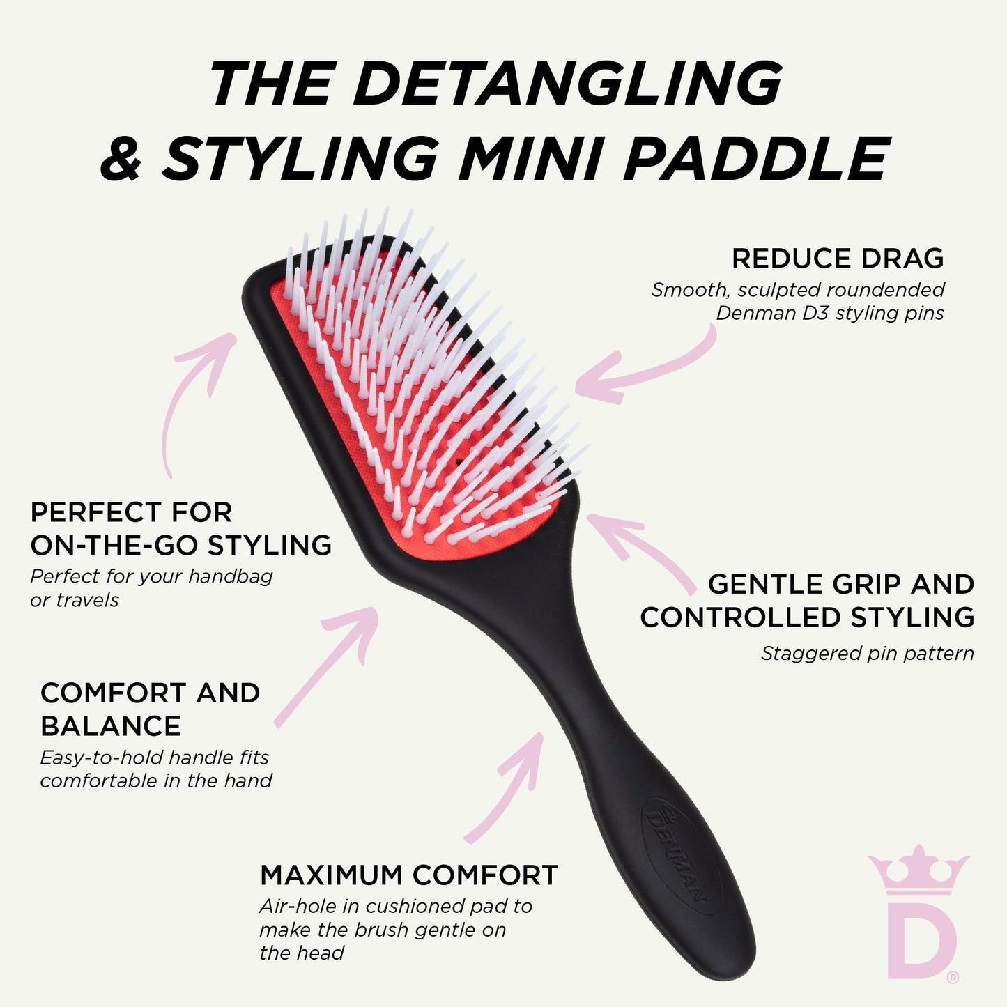 Denman Power Paddle Hair Brush for Quick and Convenient Detangling, Blow Drying and Styling - Combination of D3 Styling Pens & Paddle Brush - For Men and Women P038