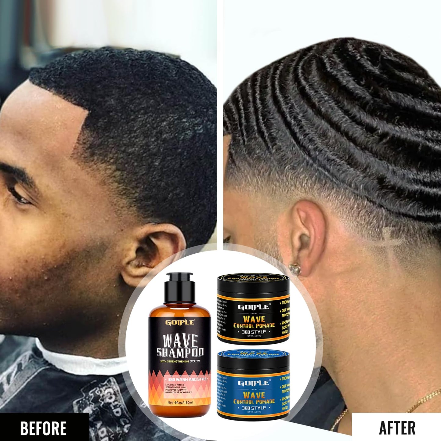 Natural Wave Pomade Strong Hold Easy Wash 360 Wave Training Hair Cream - Waves Grease for Men Water-Based Hair Cream Moisture Control - 360 Waves Wash Shampoo Enhance Waves Hair Shampoo for Black Men