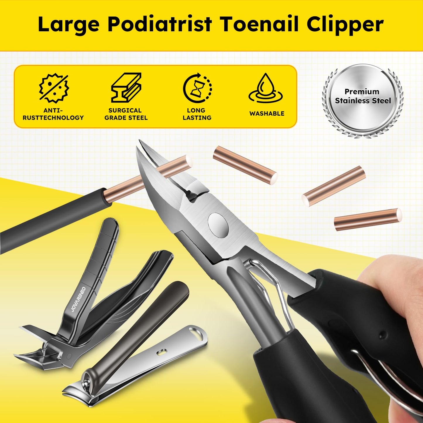 Nail Clippers for Seniors, Heavy Duty Ingrown Toenail Clippers with Long Handle, Woodpecker Angled Head Toe Nail Clippers and Slanted Nail Cutter for Thick Nail for Men Women Pregnant Elderly 6Pcs