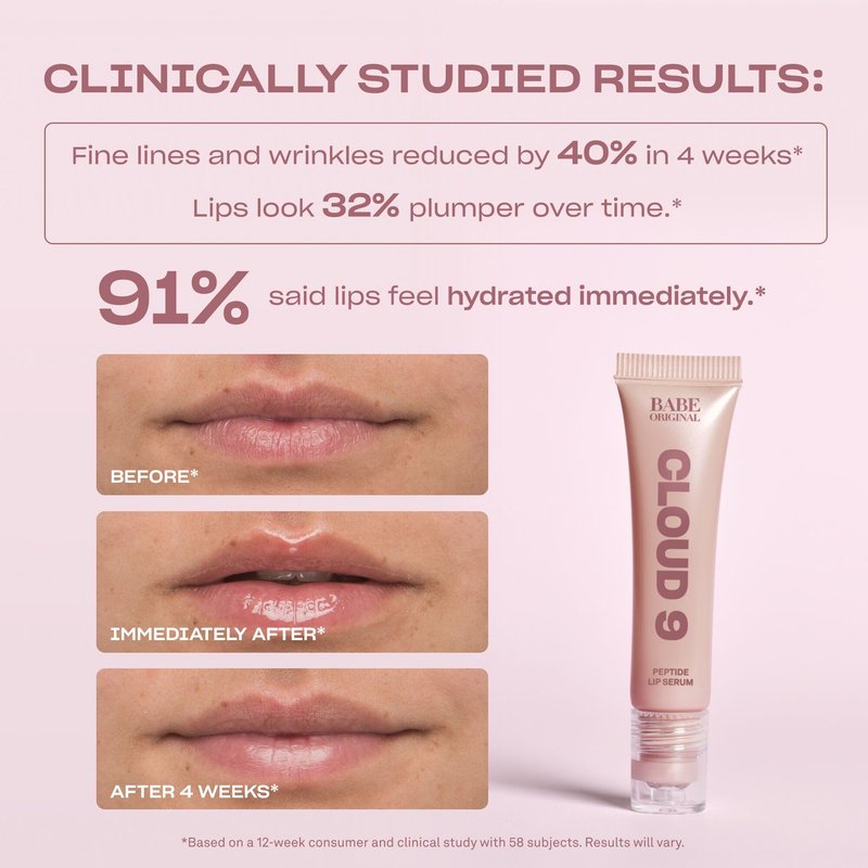 BABE ORIGINAL Cloud 9 Peptide Lip Serum | Daily Lip Treatment with Cloudberry Oil, Mushroom Extracts, Hyaluronic Acid for Dryness & Fine Lines | Smoothing & Hydrating Lip Moisturizer | Vegan Lip Care
