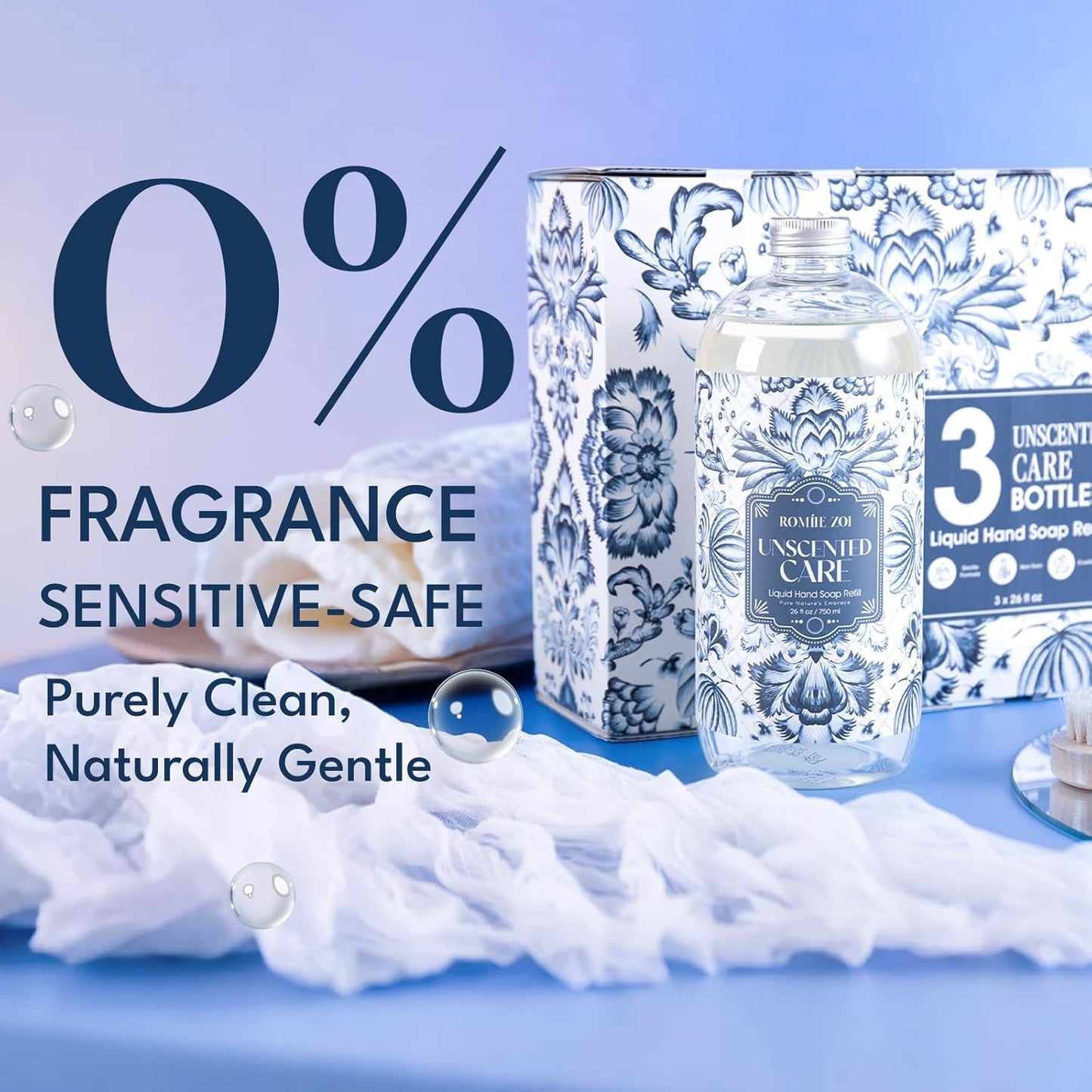 Liquid Hand Soap Refills Gift Set - Unscented Plant-Based Formula | 3 x 26 Fl Oz Bottles for Sensitive Skin