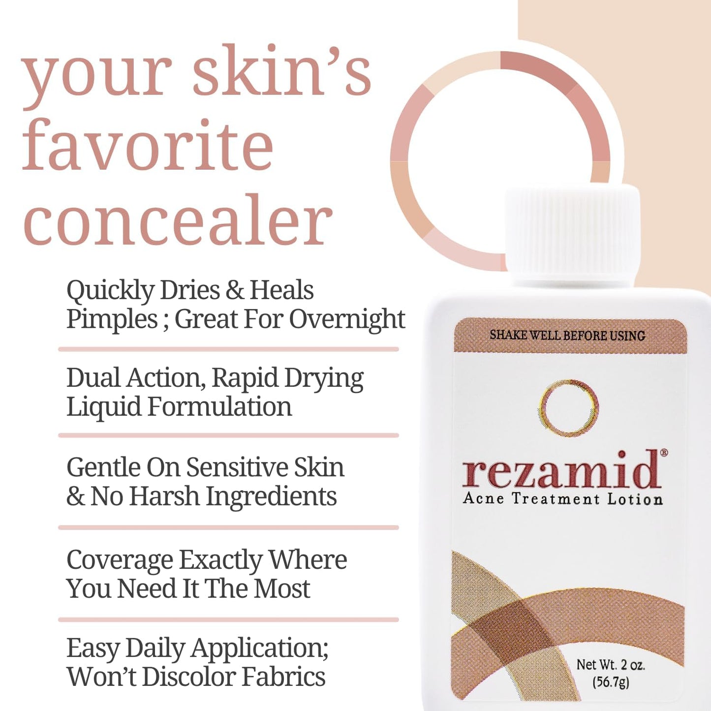 Rezamid Acne Spot Treatment Lotion For Pimples - Skin Clearing Blemish Concealer For Oily Skin With 5% Sulfur & 2% Resorcinol - Sensitive Skin Makeup - Skin Tone Matching Foundation - 2oz