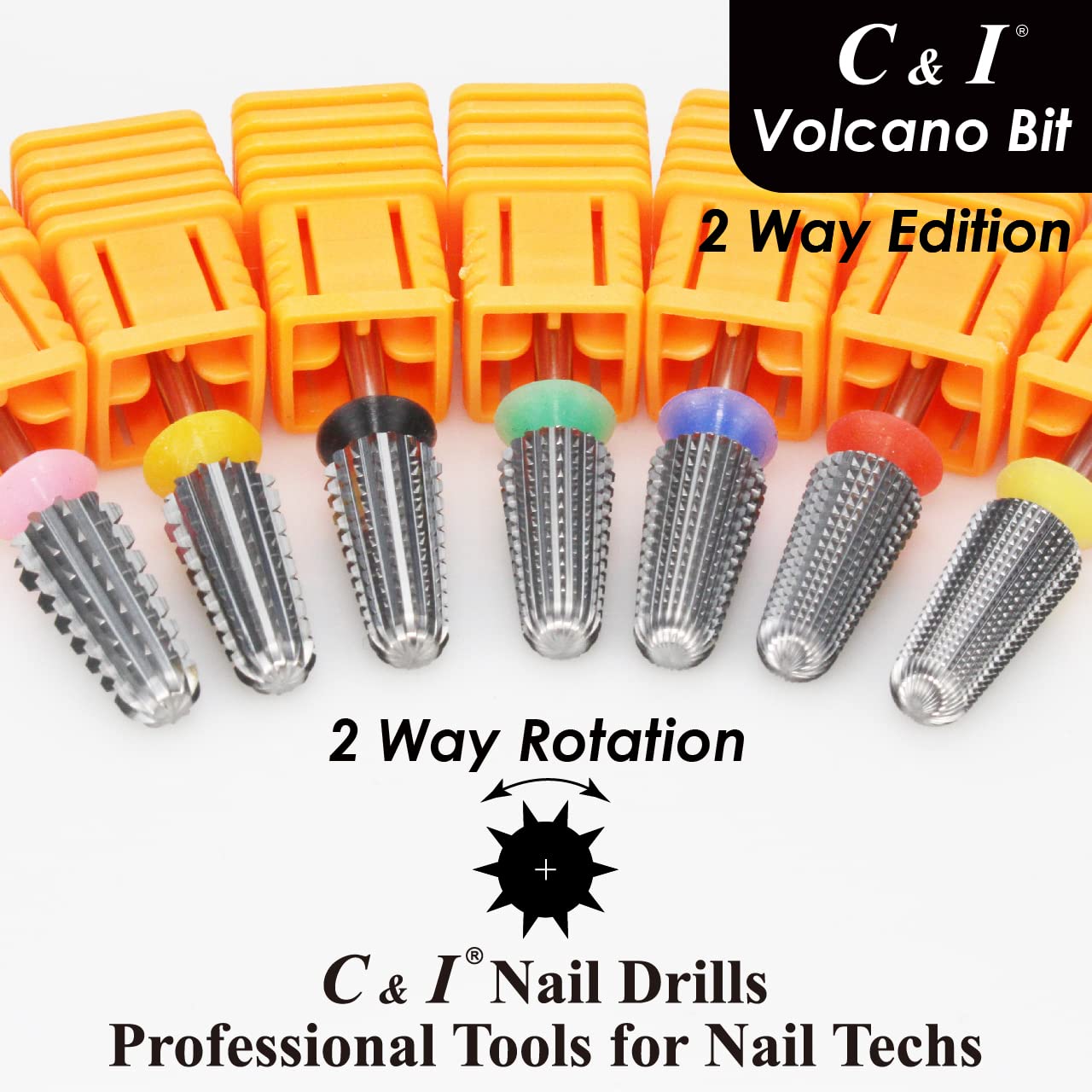 C & I Nail Drill, Volcano Bit, 2 Way Edition Efile for Nail Techs to Remove Nail Gels Acrylic Nails and Dipping, Double Hand Use Drill Bit for Electric Manicure Drill Machine (Fine -F)