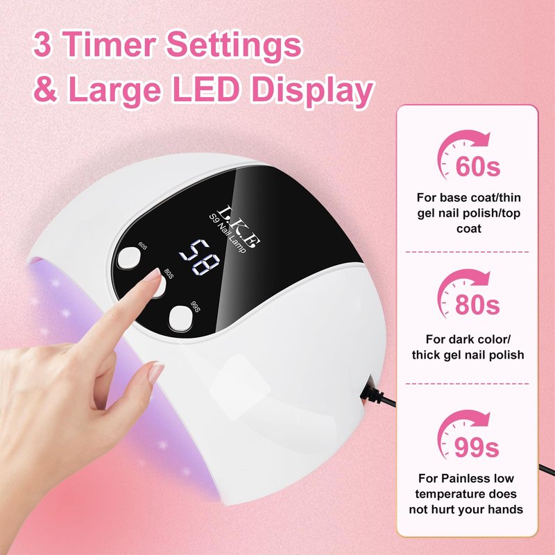LKE UV Light for Gel Nails,54W UV LED Nail Lamp with 18 Beads 3 Timer Setting & Auto Sensor Nail Dryer for Gel Polish Polygel Fast Curing Manicure Professional Nail Dryer Home Salon Nail Tools