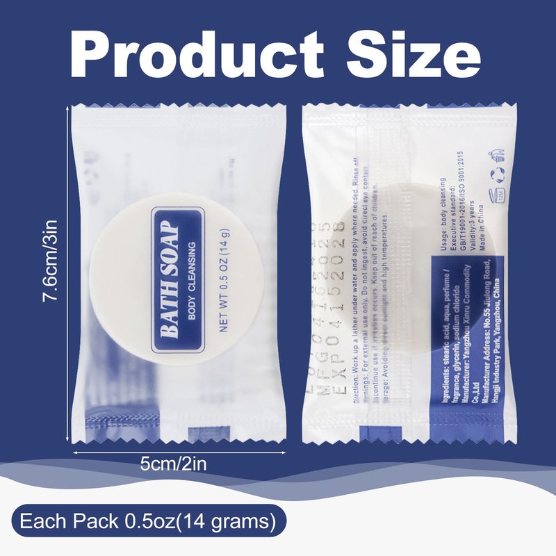 HQSLsund 0.5 oz Bulk Travel Size Bars Soap, Individually Wrapped Small Face and Body Cleanser Round Soaps Toiletries Amenities for Hotel, Guest, Shelter, Charity, Motel, Vacation (200)