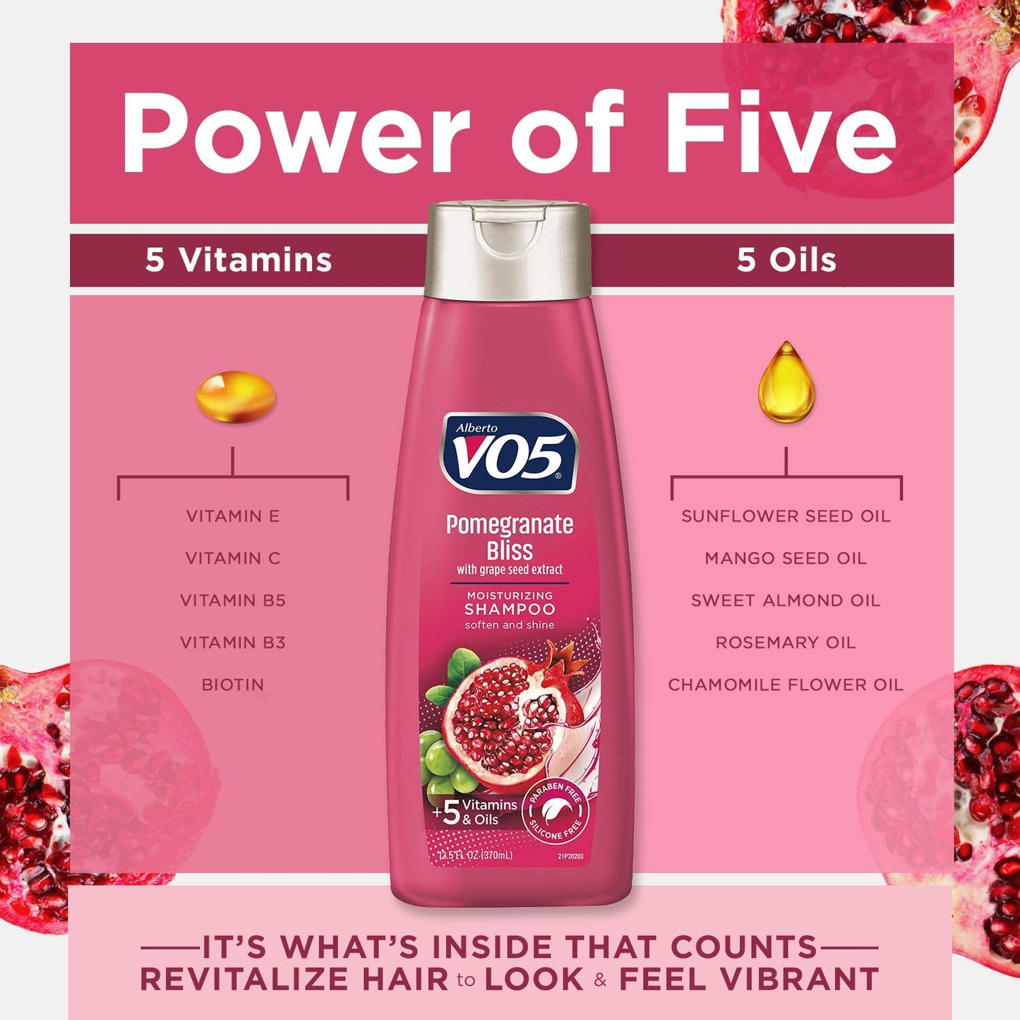 VO5 Moisturizing Shampoo - 12.5 Fl Oz - Pomegranate Bliss - Grape Seed Extract Leaves Hair Looking Vibrant and Beautiful