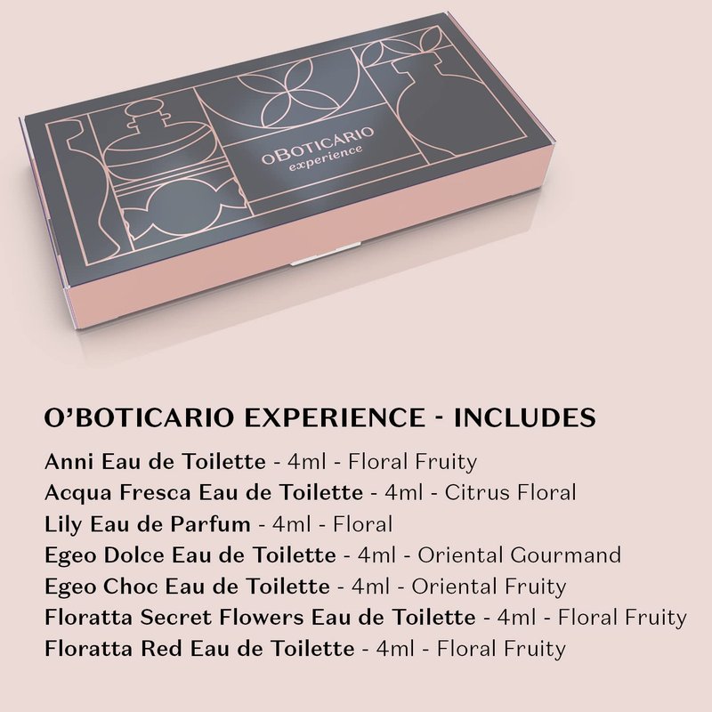O BOTICARIO Experience, Perfect Starter Sampler Kit for Women, 7x4ml Mini Scents, Eau de Perfumes (1 Set)