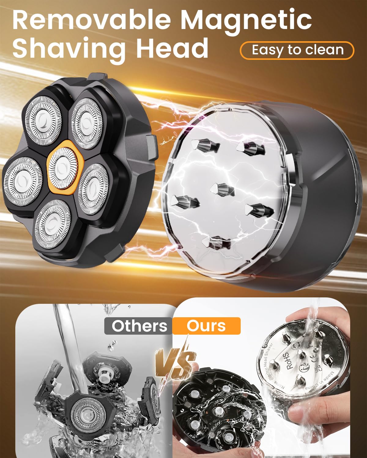 Head Shavers for Men, 2025 Upgraded 6D Flexible Head Shavers for Bald Men, IPX8 Waterproof, Wet/Dry Electric Shaver, Rotary Shaver with LED Display, USB-C Bald Razor with Travel Lock, Black&Grey