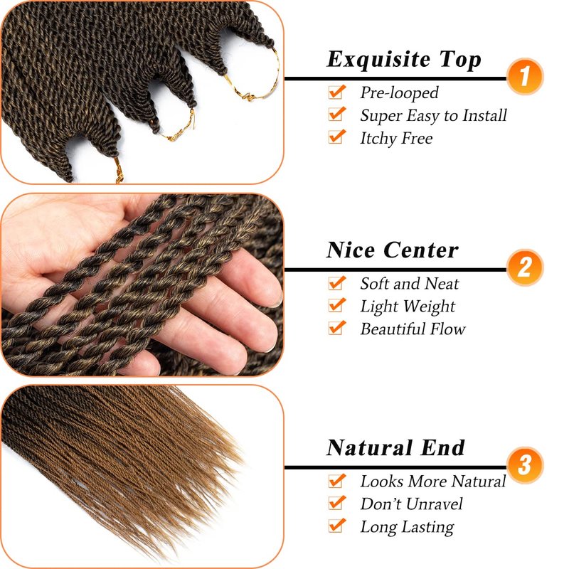 NAYOO Senegalese Twist Crochet Hair - 8 Packs 14 Inch Small Crochet Hair for Braiding, 30 Strands/Pack Braid Crochet Hair For Women, Crochet Twist Hair Braiding Hot Water Setting(14 Inch,1B/27)