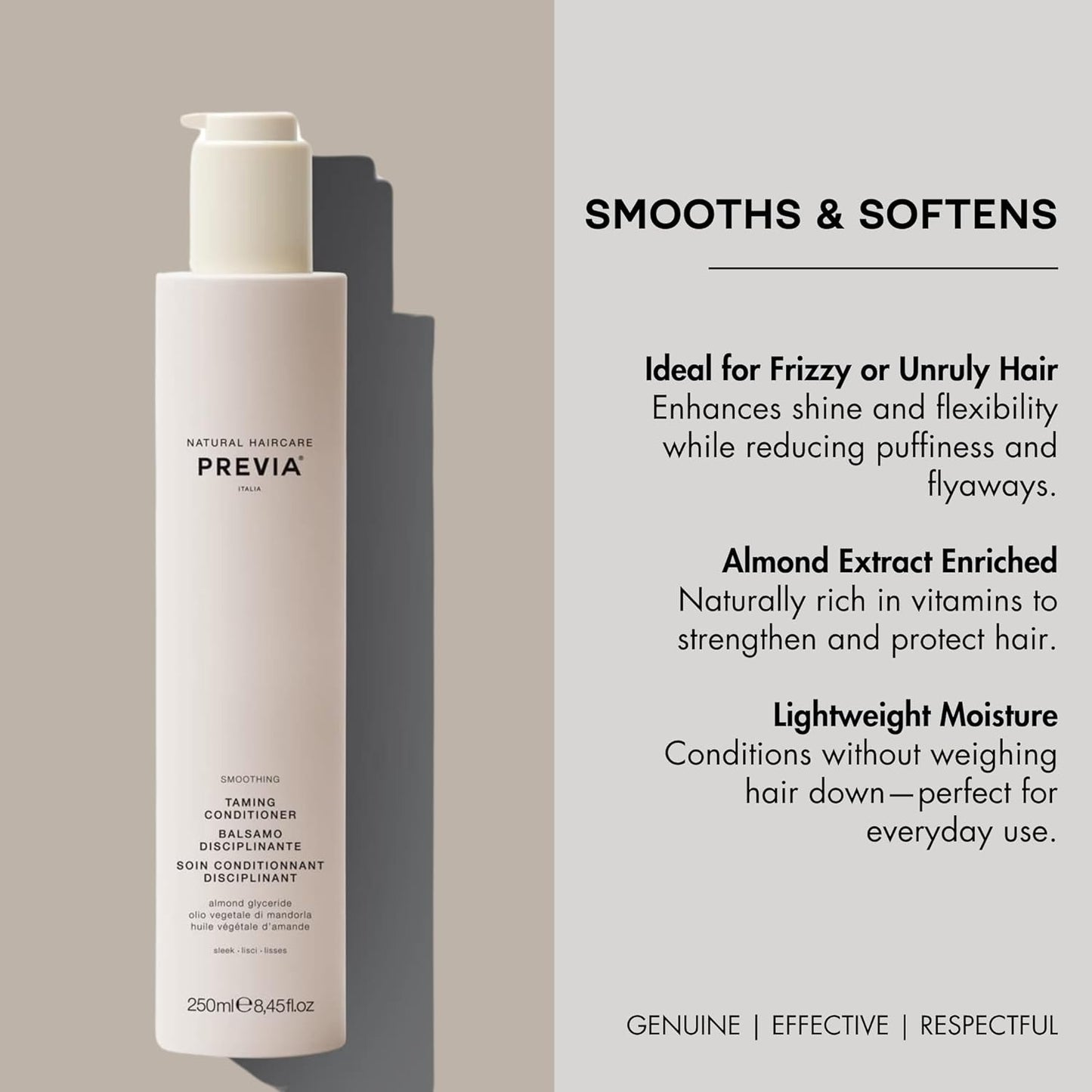 PREVIA Taming Conditioner - Deep Smoothing Hair Treatment for Dry Hair | Vegan, 250ml