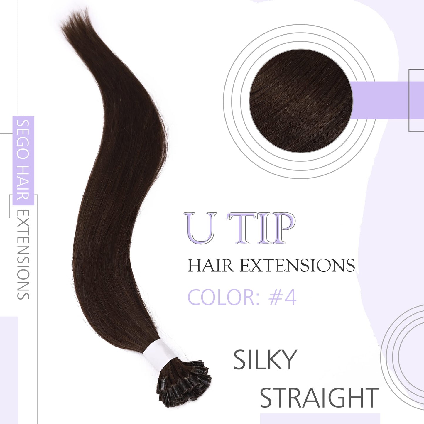 SEGO U Tip Hair Extensions Human Hair Keratin Pre Bonded Hot Fusion Nail Tip Balayage Natural Silky Straight Extensions 50 Strands 50g/Pack -14 Inch Medium Brown