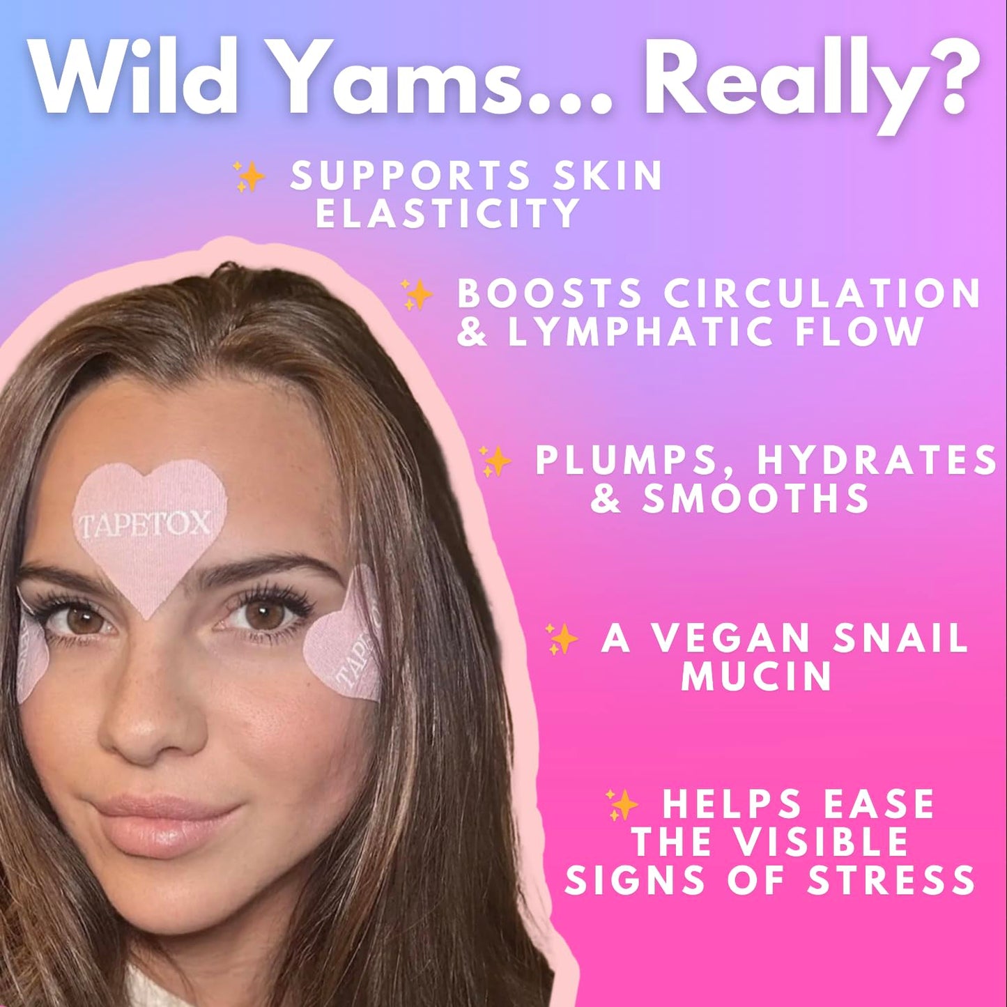 Skin Supervision TapeTox Hearts Face Patches Infused with Wild Yam and Snow Mushroom, Overnight Treatment, 30 Heart-Shaped Patches, for 11 Lines, Smile Lines and Crow's Feet