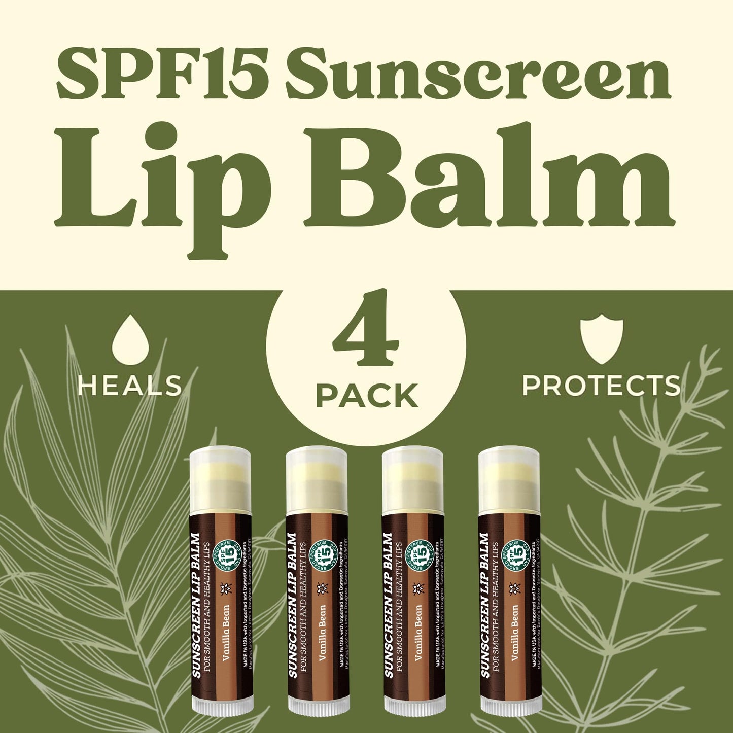 Earth's Daughter Sunscreen Lip Balm SPF 15 - Vanilla 4-pack