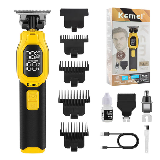 KEMEI Professional 3-in-1 Complete Grooming Tools for Men, Cordless Beard Trimmer, Electric Facial, Ear & Nose Trimmer, Rechargeable Hair Clippers, Gifts for Men