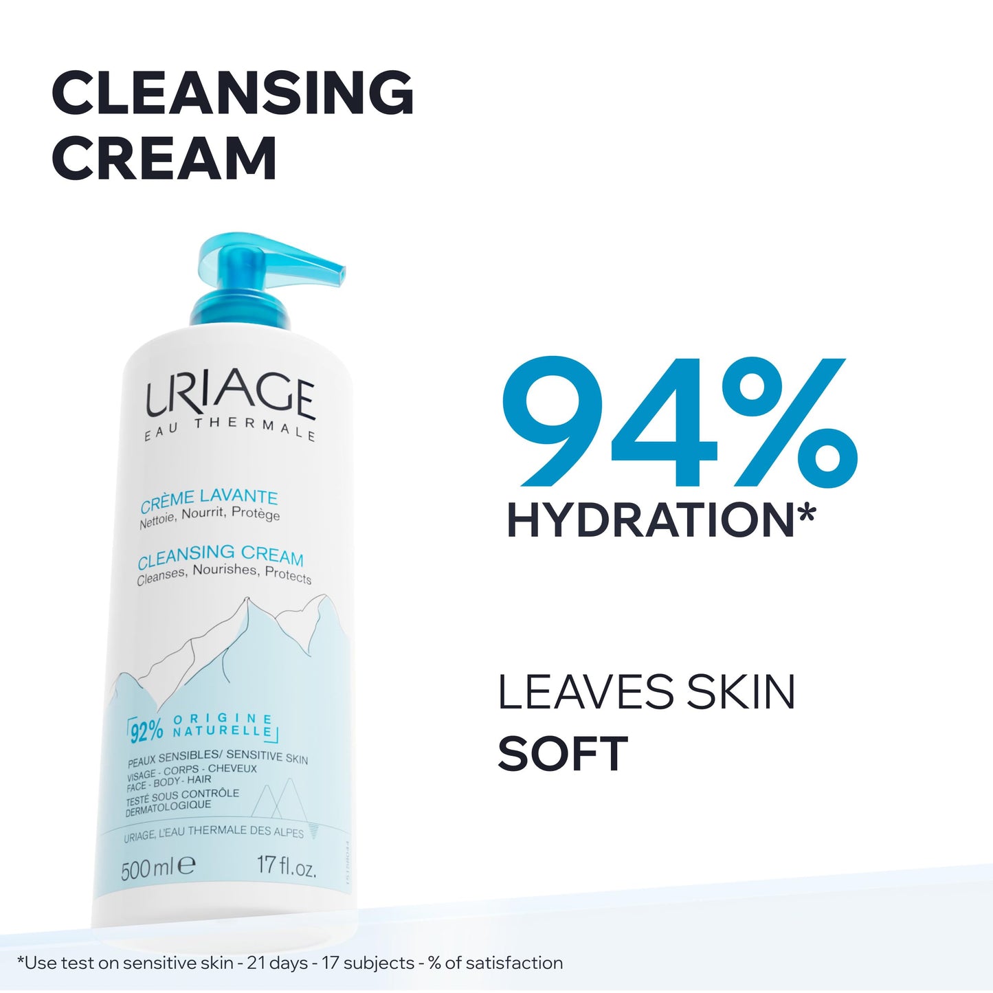 Uriage Daily Moisturizing Cleansing Cream With Shea Butter, 2-In-1 Body Wash: Cleanses & Nourishes, Fresh & Cocooning Perfume, Face, Body & Hair, Soap-Free, Physiological Ph