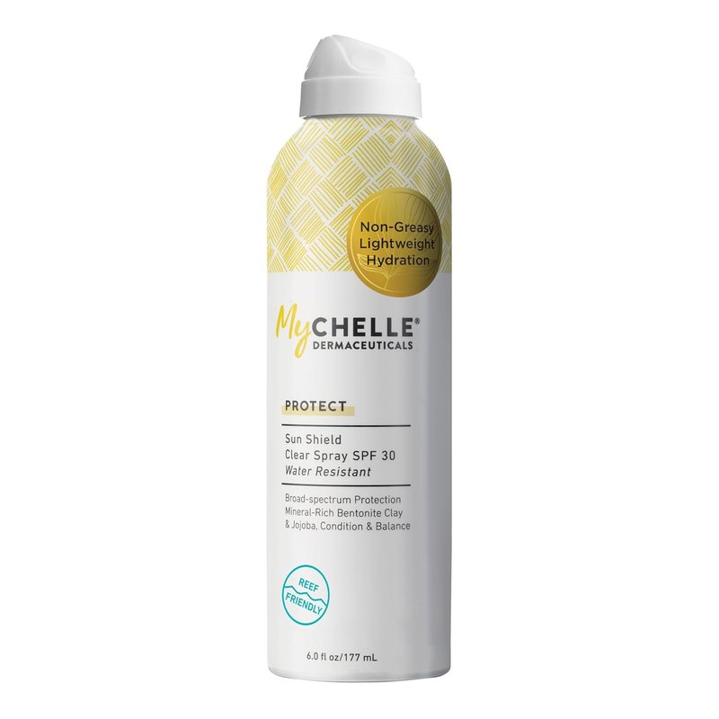 MyChelle Sun Shield Clear Spray SPF 30 - Liquid Zinc Sunscreen with Bentonite Clay & Jojoba | 6 Fl Oz, Water-Resistant for 80 Minutes