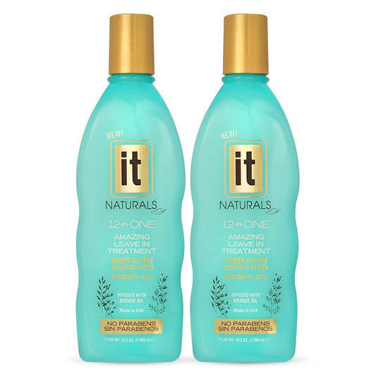 12-in-One Amazing Leave-In Hair Treatment – 2 Pack - Infused with Keratin and Argan Oil for Silky Soft Hair and Added Shine - Conditioner Strengthens and Protects Dry & Damaged Hair - It Naturals
