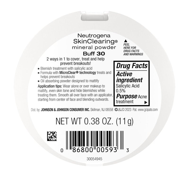 Neutrogena SkinClearing Pressed Mineral Powder Compact for Acne Prone Skin, Oil Absorbing Acne Makeup with Salicylic Acid helps to Cover, Treat & Prevent Breakouts, Buff 30,.38 oz
