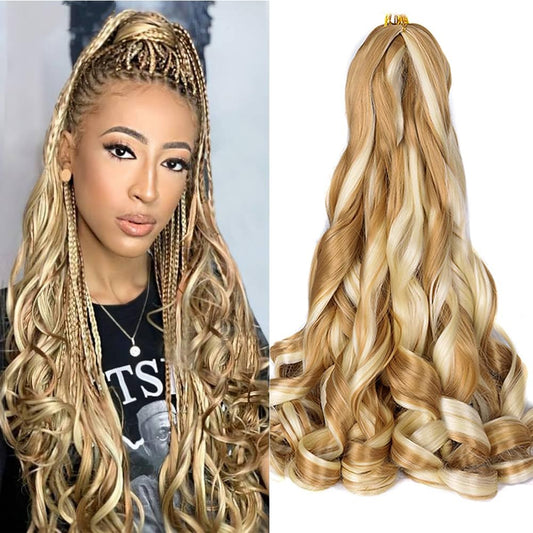 Lanseek French Curly Braiding Hair 24 Inch 8 Packs Pre Stretched French Curl Braiding Hair for Black Women 75g/pcs Loose Wave Braiding Hair Extensions (24 Inch (Pack of 8), 27/613)