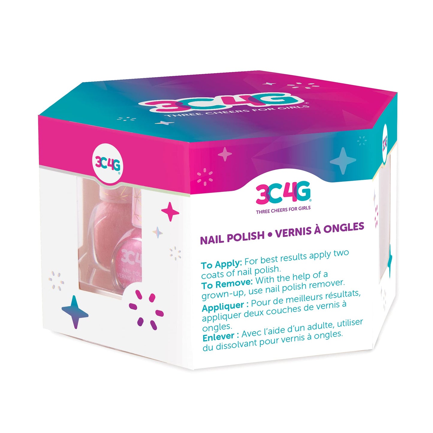 3C4G Pink and Gold Hexagon 5 Pack Nail Polish - Shimmer Nail Polish Set for Girls & Teens - Includes 5 Colors - Non-Toxic Nail Polish Kit for Kids - Ages 8+ by Make It Real