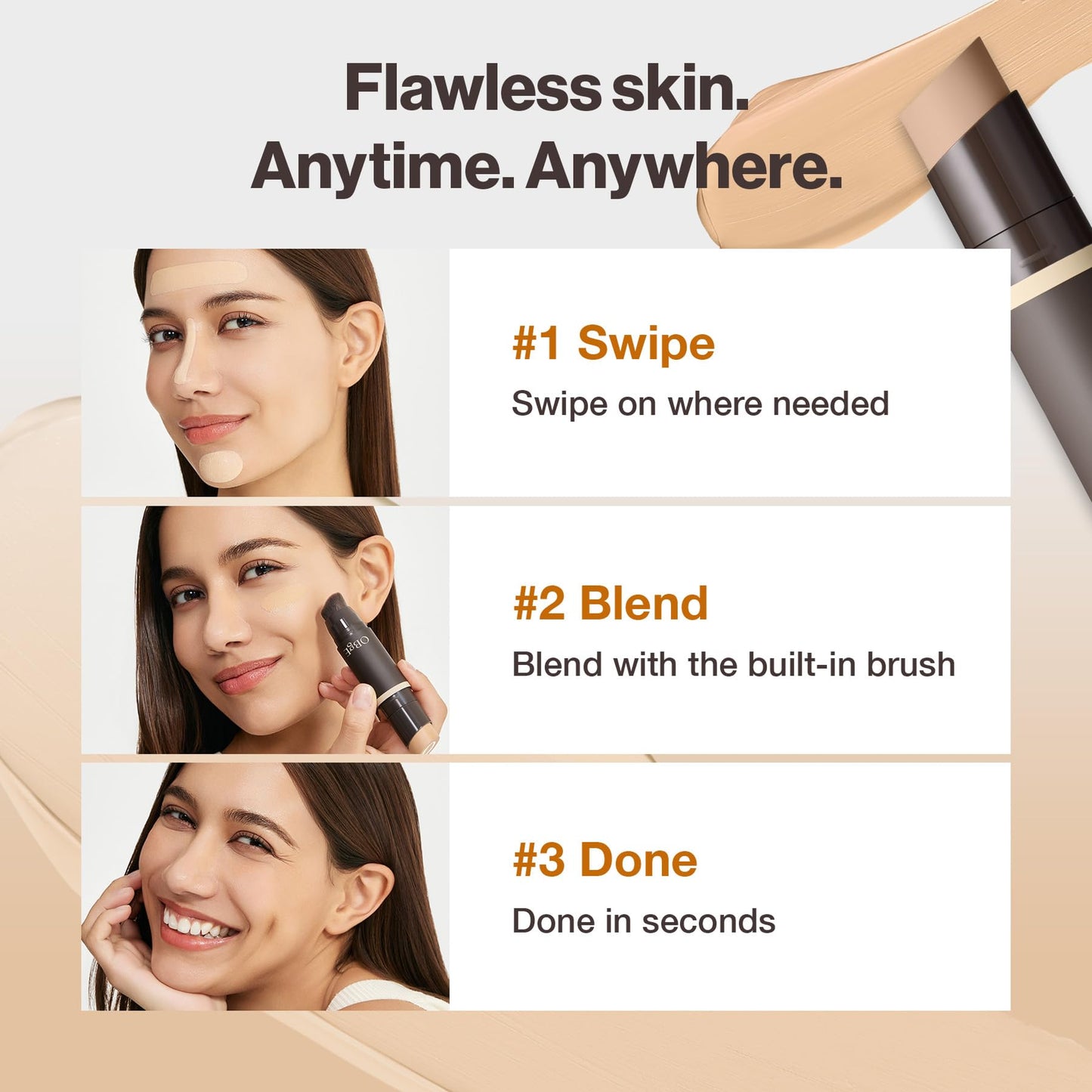 OBgE Natural Cover Foundation #25 (Sand, 0.5oz) - Stick Foundation with Brush for Flawless Skin Tone Correction and Coverage. Long-Lasting Wear for Daily Use.