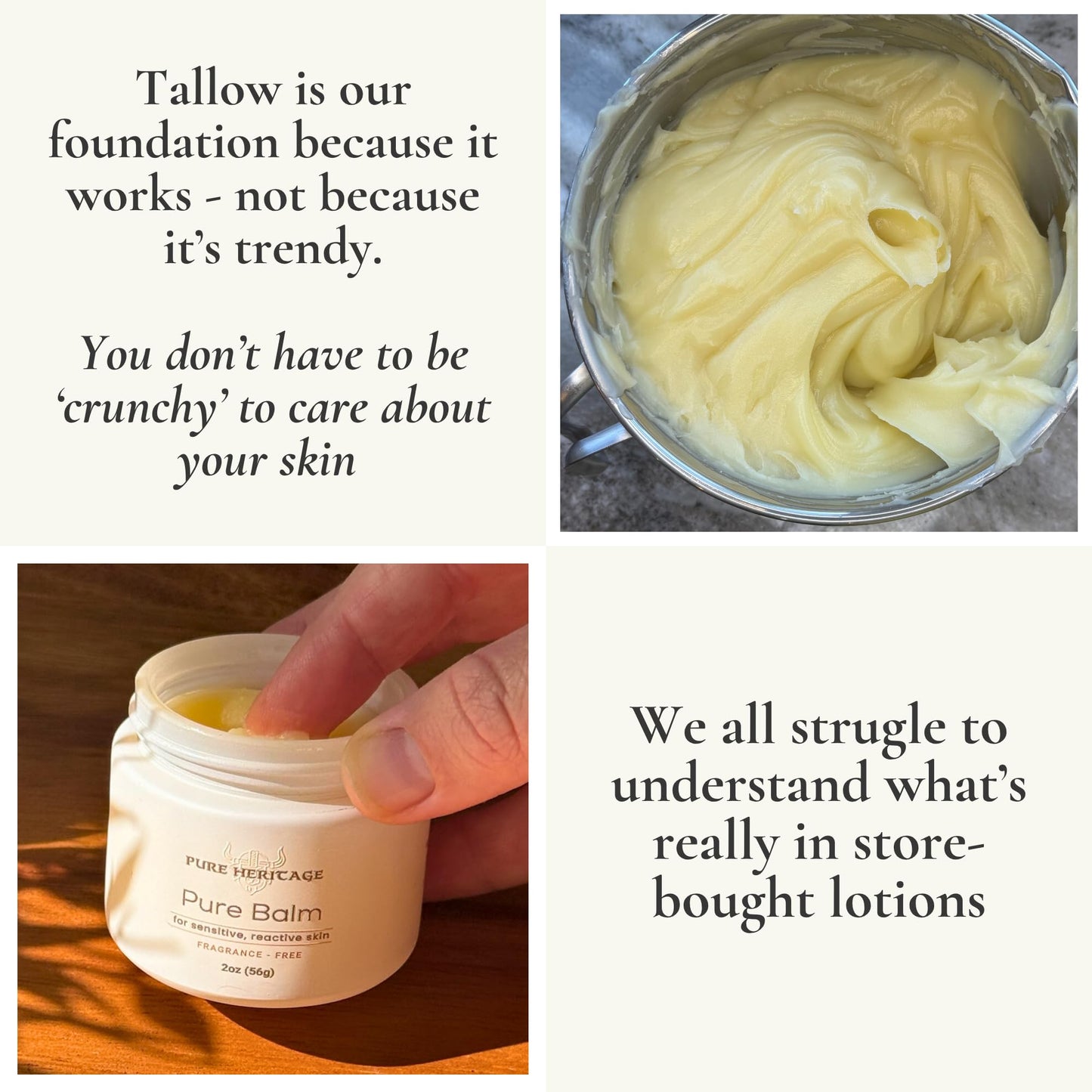 Pure Tallow Balm – Grass-Fed Skin Moisturizer for Sensitive, Dry & Reactive Skin | Natural Nourishing Balm for Face, Hand & Body | Family-Safe, Natural Ingredients | 2oz