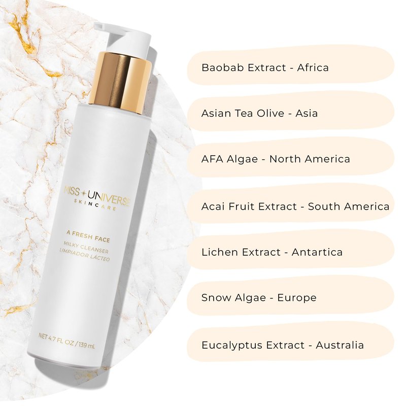 Miss Universe Skincare A Fresh Face Cleanser 4.7 fl oz, Foaming Face Wash for Women and Men, Facial Skin Care Product with Lactic and Hyaluronic Acids, Hydrating Facial Cleanser and Makeup Remover