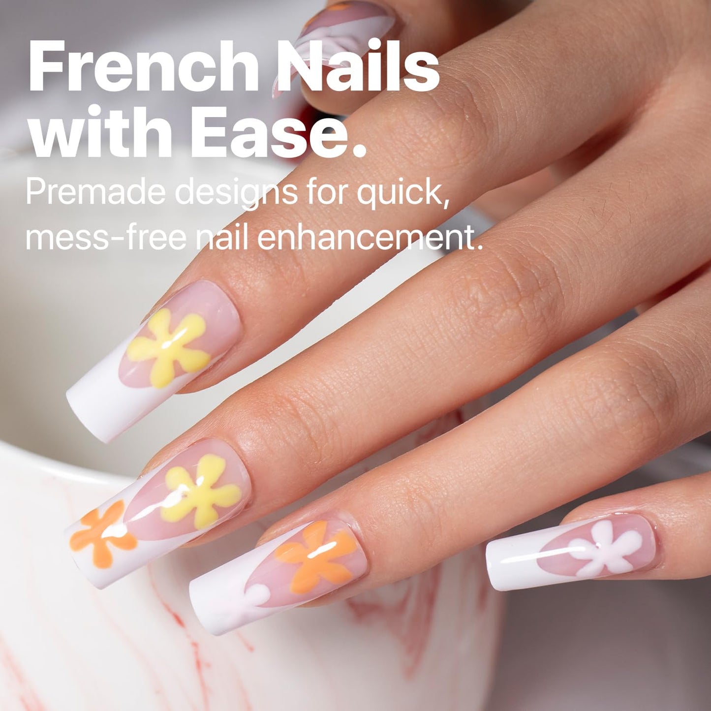 SXC Cosmetics French Tip Press On Nails – Pink Series, Medium Square Fake Nails X-Pro Tips Starter Kit | 150PCS, 15 Sizes, 5 Styles