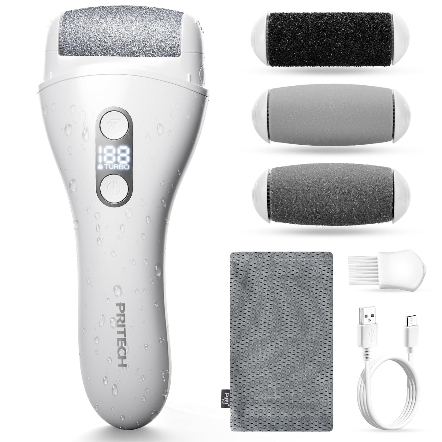 Foot Callus Remover for Feet, Rechargeable IPX7 Waterproof Pedicure Tool for Feet, 2 Speeds & Turbo Electronic Foot Scrubber, 90 Mins Long Lasting for Dead Skin & Cracked Heels, White