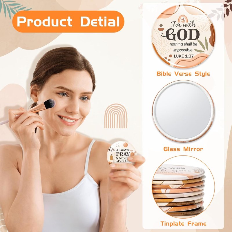 Bible Verse Compact Mirrors - 36Pcs Inspirational Round Makeup Mirrors | Boho Christian Gifts for Women